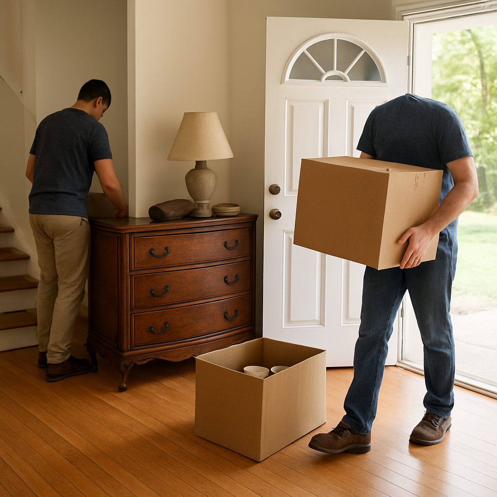 Estate cleanout example with furniture and boxes being removed from a home