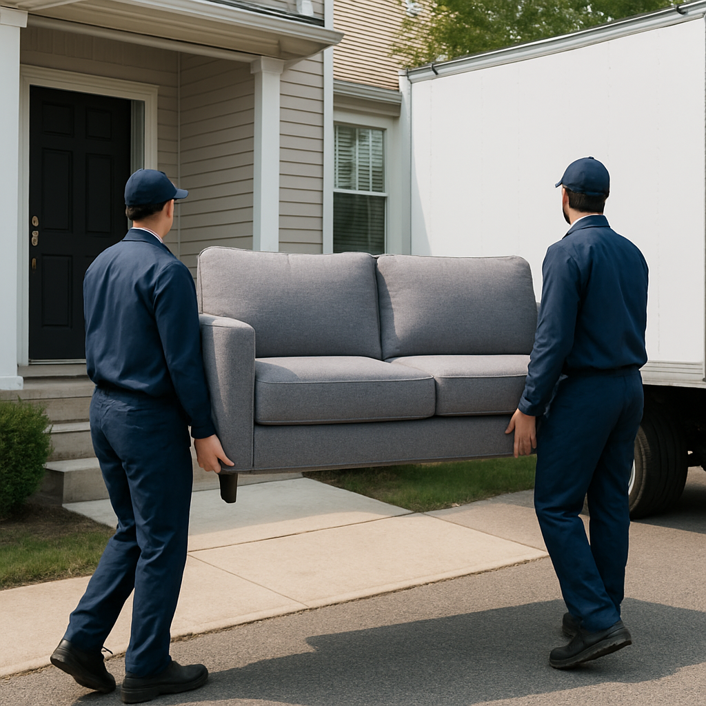 Furniture removal example with couch and household furniture being loaded for hauling