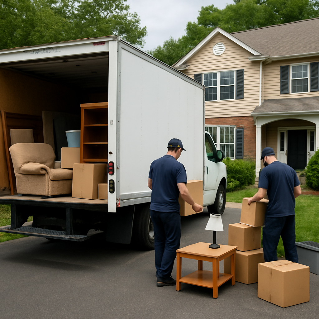 Full property cleanout example with furniture and household items being removed